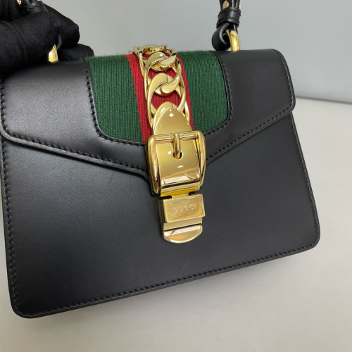 Gucci Web Mini Sylvie Top Handle Calfskin Black Green Red