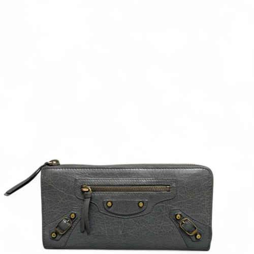Balenciaga Studded Zip Around Wallet Arena Lambskin Dark Grey