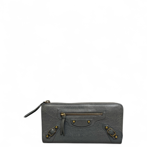 Balenciaga Studded Zip Around Wallet Arena Lambskin Dark Grey