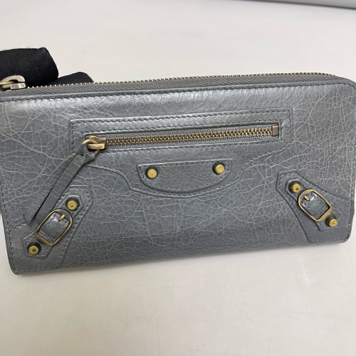 Balenciaga Studded Zip Around Wallet Arena Lambskin Dark Grey