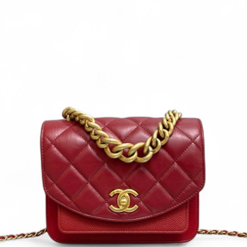 Chanel Quilted Mini Chain Handle Flap Bag Calfskin Burgundy