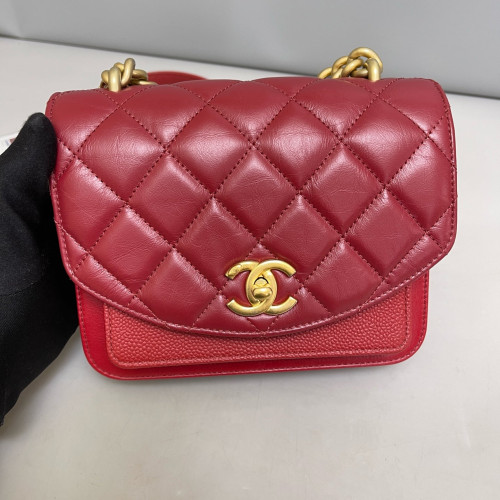 Chanel Quilted Mini Chain Handle Flap Bag Calfskin Burgundy