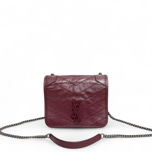 Yves Saint Laurent Baby Niki Messenger Pull Up Leather Burgundy