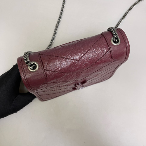 Yves Saint Laurent Baby Niki Messenger Pull Up Leather Burgundy