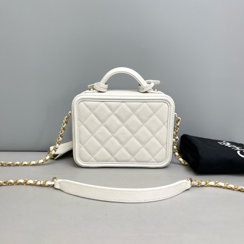 Chanel Quilted Small CC Filigree Vanity Case Caviar White
