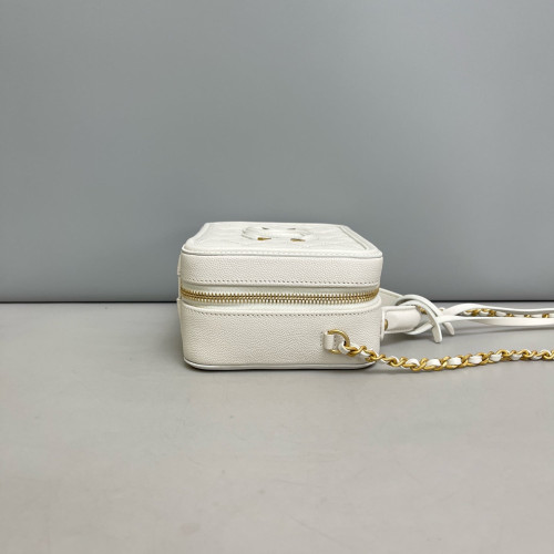 Chanel Quilted Small CC Filigree Vanity Case Caviar White