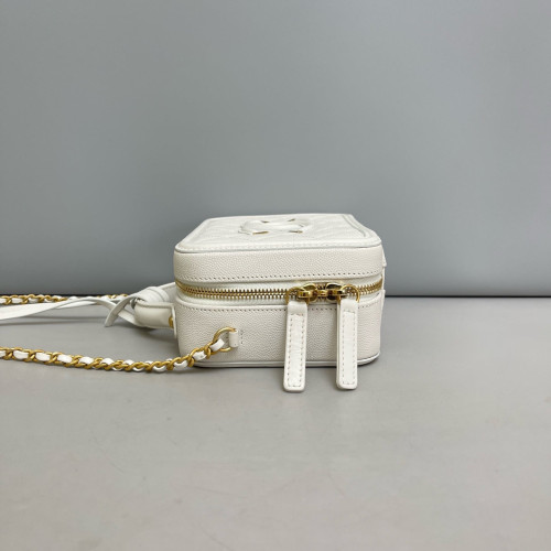 Chanel Quilted Small CC Filigree Vanity Case Caviar White