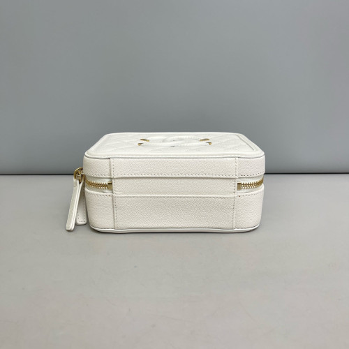 Chanel Quilted Small CC Filigree Vanity Case Caviar White