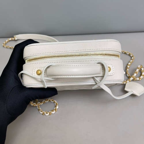 Chanel Quilted Small CC Filigree Vanity Case Caviar White