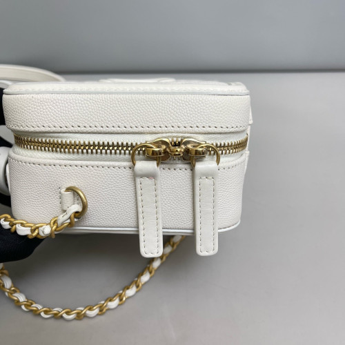 Chanel Quilted Small CC Filigree Vanity Case Caviar White