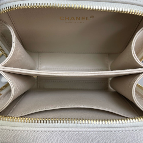 Chanel Quilted Small CC Filigree Vanity Case Caviar White