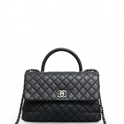 Chanel Quilted Large Coco Handle Grained Calfskin Black