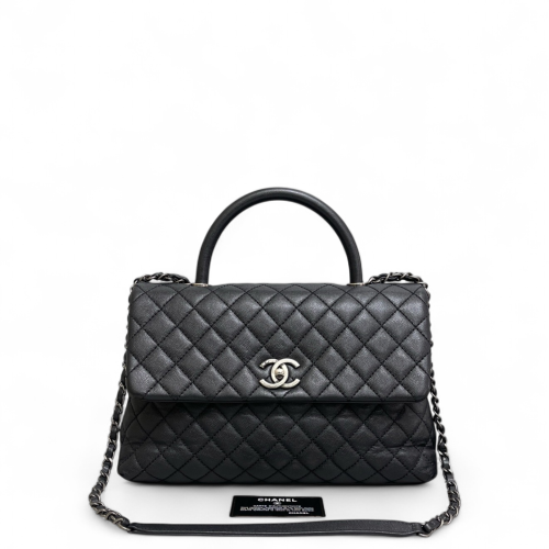 Chanel Quilted Large Coco Handle Grained Calfskin Black