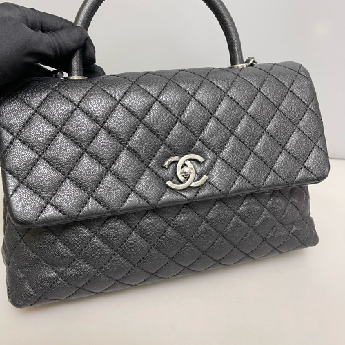 Chanel Quilted Large Coco Handle Grained Calfskin Black