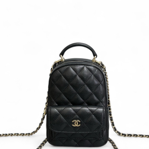 Chanel Quilted CC Mini Classic Backpack Grained Calfskin Black