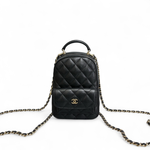 Chanel Quilted CC Mini Classic Backpack Grained Calfskin Black