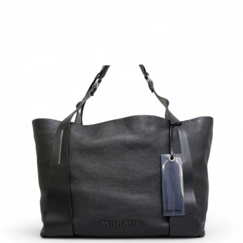 Miu Miu Tote Bag Grained Calfskin Calfskin Black