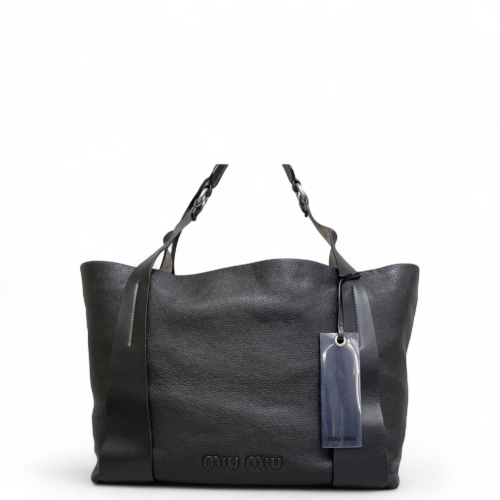 Miu Miu Tote Bag Grained Calfskin Calfskin Black