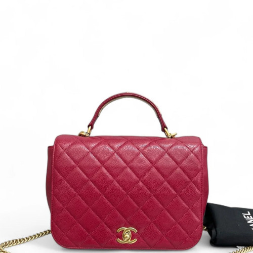 Chanel Quilted Messenger Grained Calfskin Red