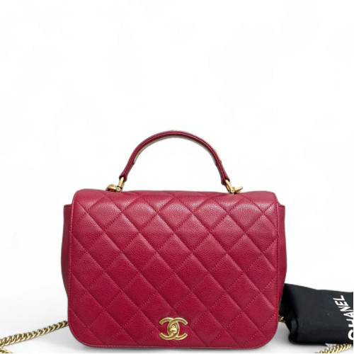 Chanel Quilted Messenger Grained Calfskin Red
