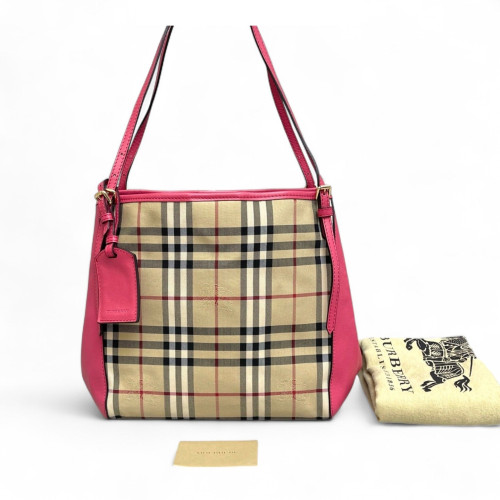Burberry Small Canterbury Tote House Check Calfskin Beige Pink Black