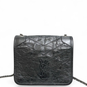 Yves Saint Laurent Niki Chain Wallet Pull Up Leather Black