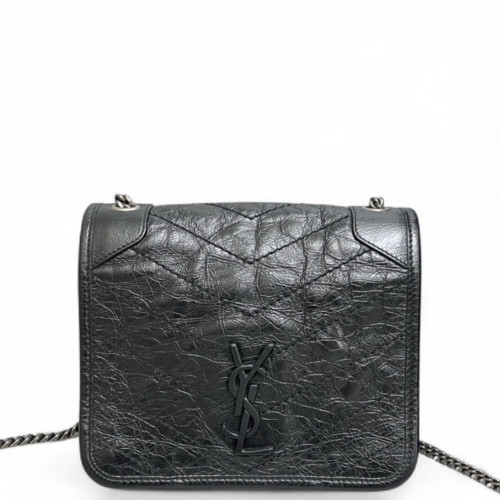 Yves Saint Laurent Niki Chain Wallet Pull Up Leather Black