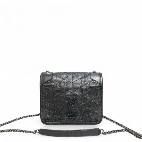 Yves Saint Laurent Niki Chain Wallet Pull Up Leather Black