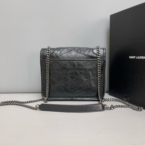 Yves Saint Laurent Niki Chain Wallet Pull Up Leather Black