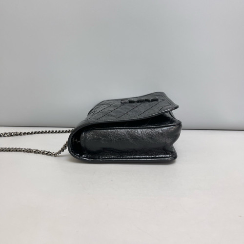 Yves Saint Laurent Niki Chain Wallet Pull Up Leather Black