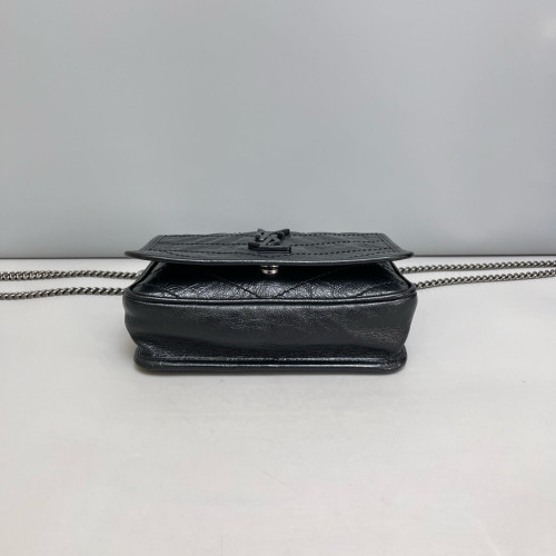 Yves Saint Laurent Niki Chain Wallet Pull Up Leather Black