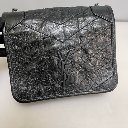 Yves Saint Laurent Niki Chain Wallet Pull Up Leather Black