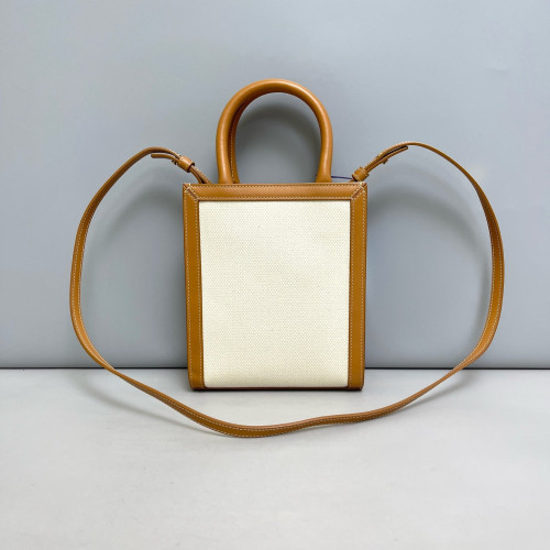 Celine Nano Vertical Cabas Canvas Calfskin Brown Beige Celine Nano Vertical Cabas Canvas Calfskin Brown Beige