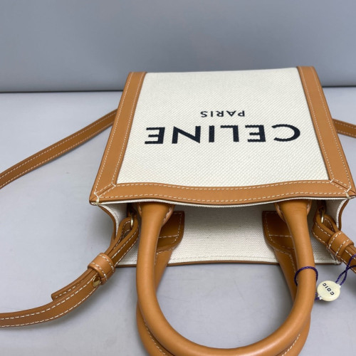 Celine Nano Vertical Cabas Canvas Calfskin Brown Beige Celine Nano Vertical Cabas Canvas Calfskin Brown Beige