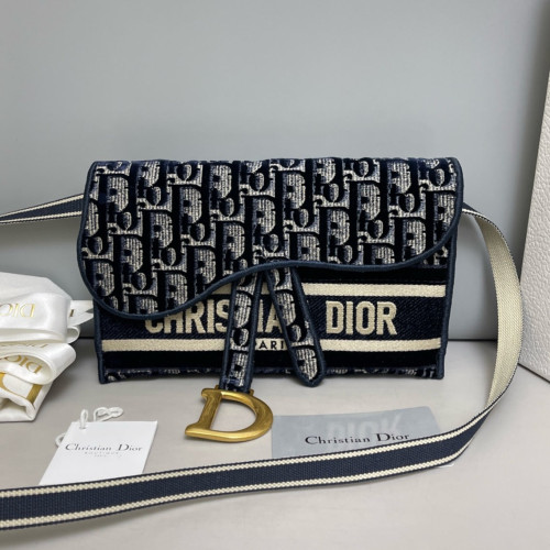 Dior Slim Saddle Pouch Velvet Oblique Blue White