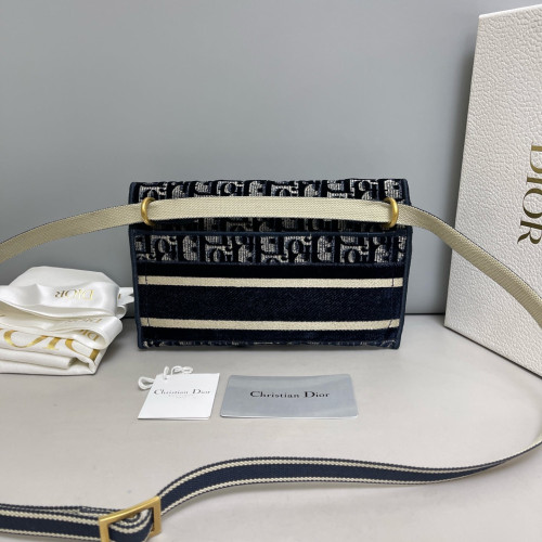 Dior Slim Saddle Pouch Velvet Oblique Blue White
