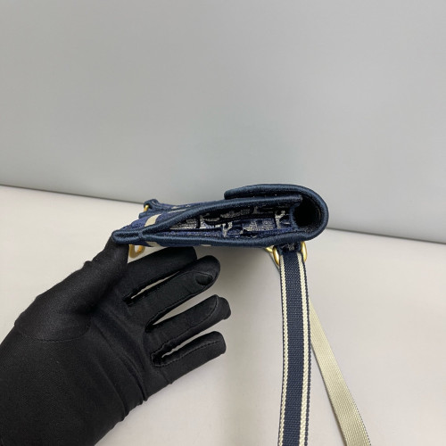 Dior Slim Saddle Pouch Velvet Oblique Blue White