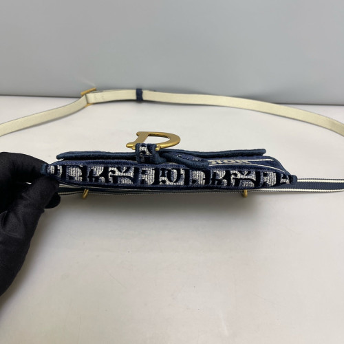 Dior Slim Saddle Pouch Velvet Oblique Blue White