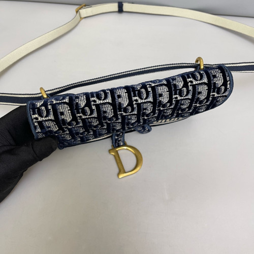 Dior Slim Saddle Pouch Velvet Oblique Blue White