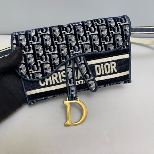 Dior Slim Saddle Pouch Velvet Oblique Blue White