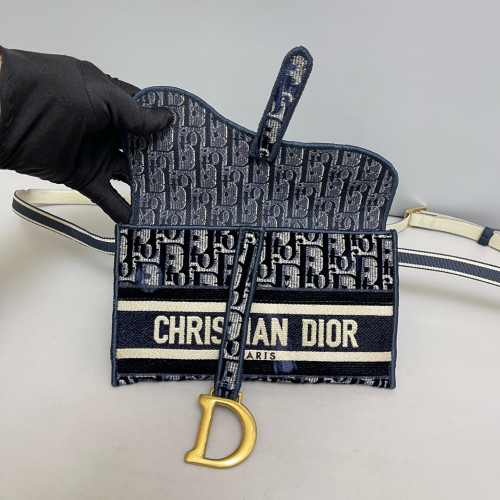 Dior Slim Saddle Pouch Velvet Oblique Blue White