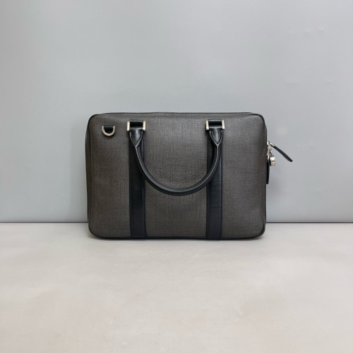 Bvlgari Briefcase Calfskin Coated Canvas Grey Black