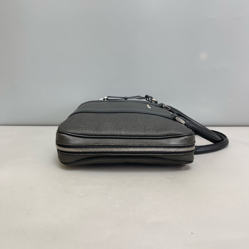 Bvlgari Briefcase Calfskin Coated Canvas Grey Black