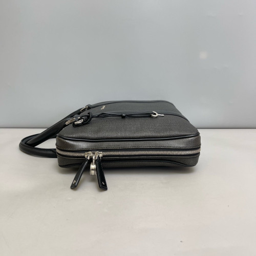 Bvlgari Briefcase Calfskin Coated Canvas Grey Black