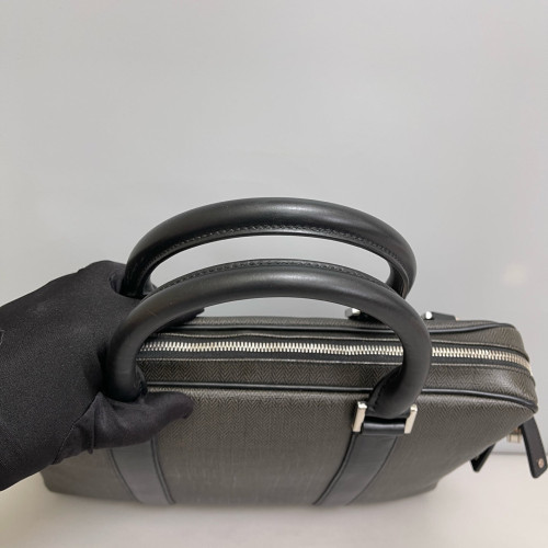 Bvlgari Briefcase Calfskin Coated Canvas Grey Black