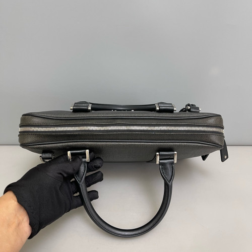 Bvlgari Briefcase Calfskin Coated Canvas Grey Black