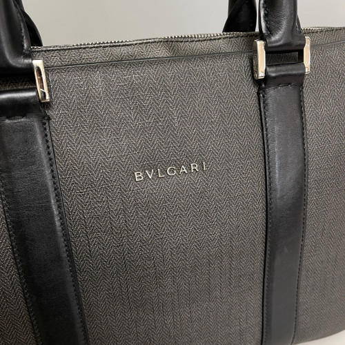Bvlgari Briefcase Calfskin Coated Canvas Grey Black