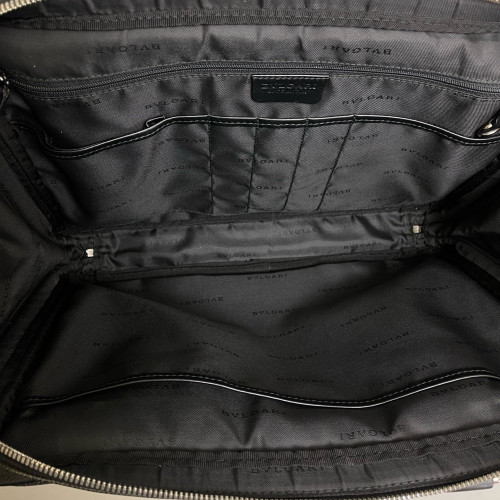 Bvlgari Briefcase Calfskin Coated Canvas Grey Black