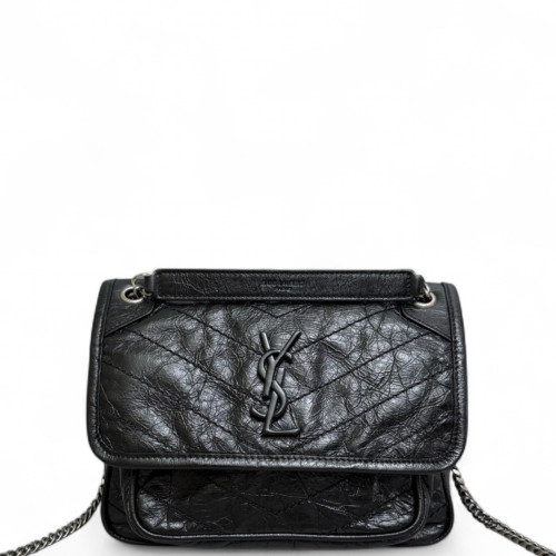 Yves Saint Laurent Baby Niki Messenger Pull Up Leather Black