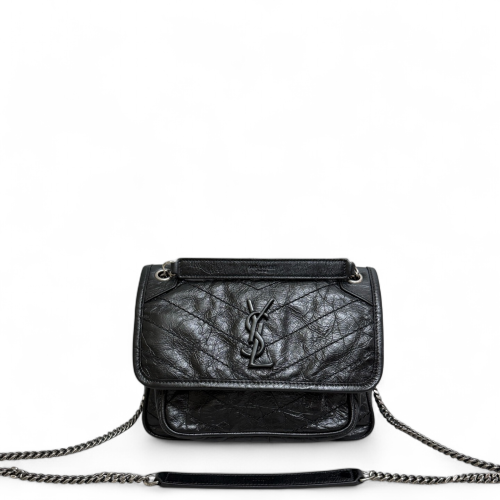Yves Saint Laurent Baby Niki Messenger Pull Up Leather Black